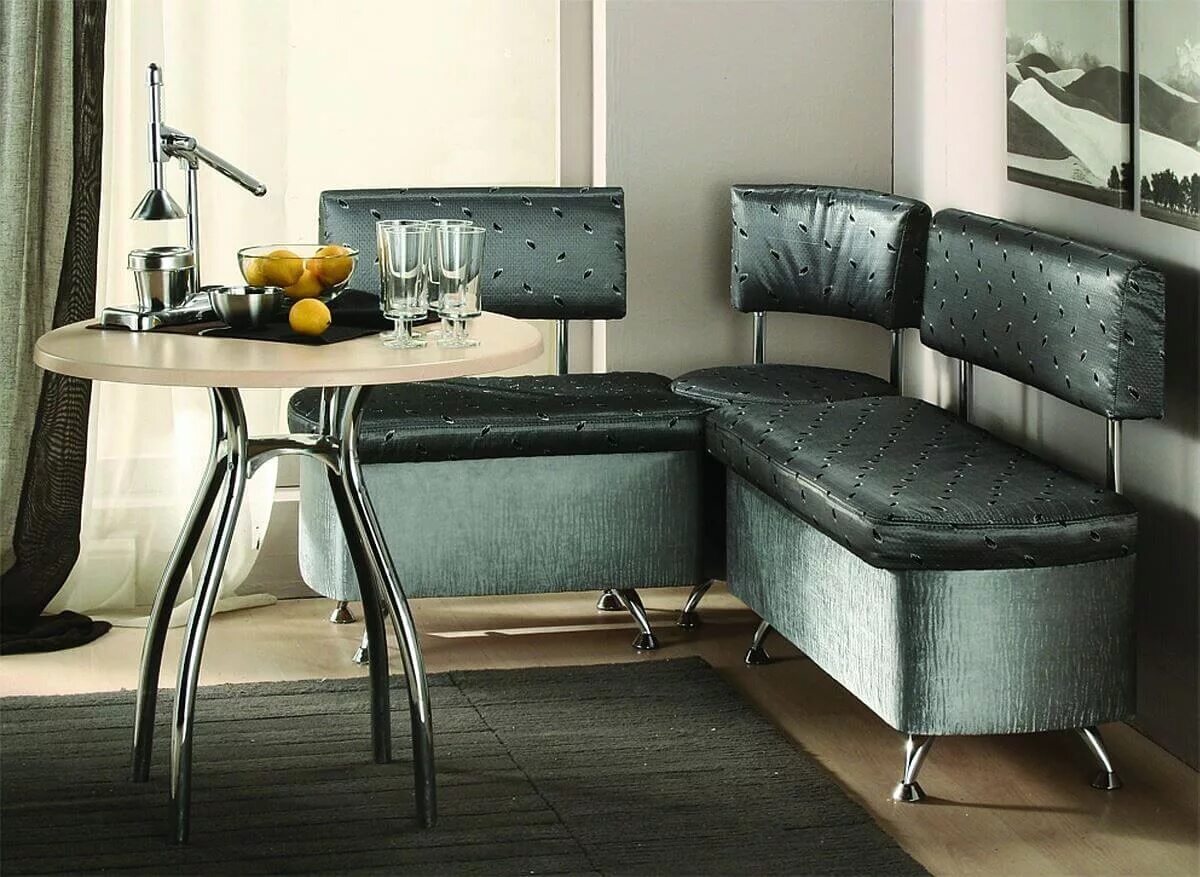 Кухонный уголок в интерьере кухни Кухонный диван на кухню с ящиком для хранения с полочкой: угловой диван, прямой 