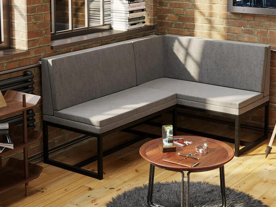 Кухонный уголок в стиле лофт Диван кухонный Дрезден правый Инфинити серый, Чёрный муар - купить в Челябинске 