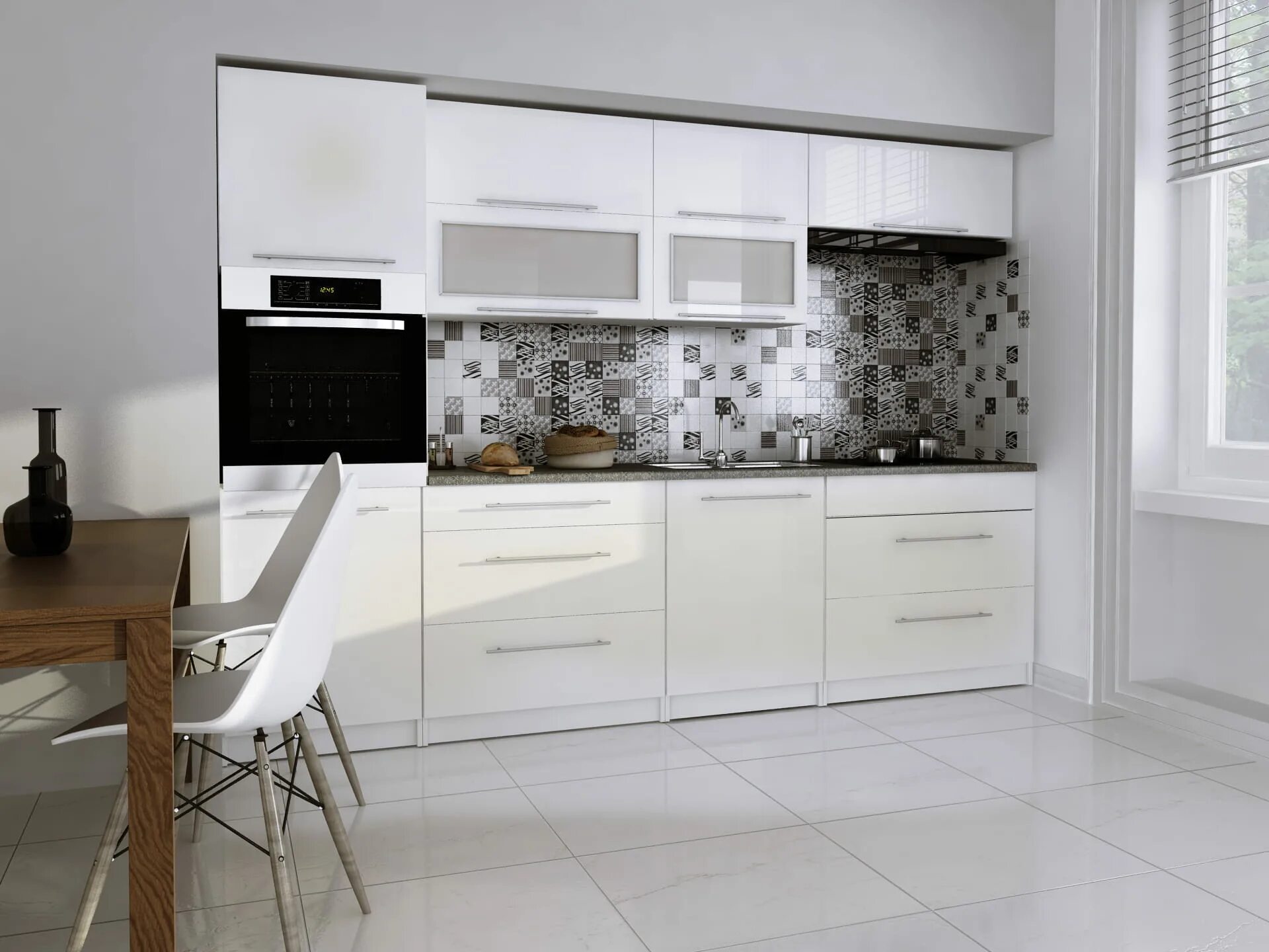 Кухоный гарнитур белый глянец фото Kuchnia JM-Elena 3,0m - fronty połysk mdf (Zestawy / Kuchnia) * JustMeble