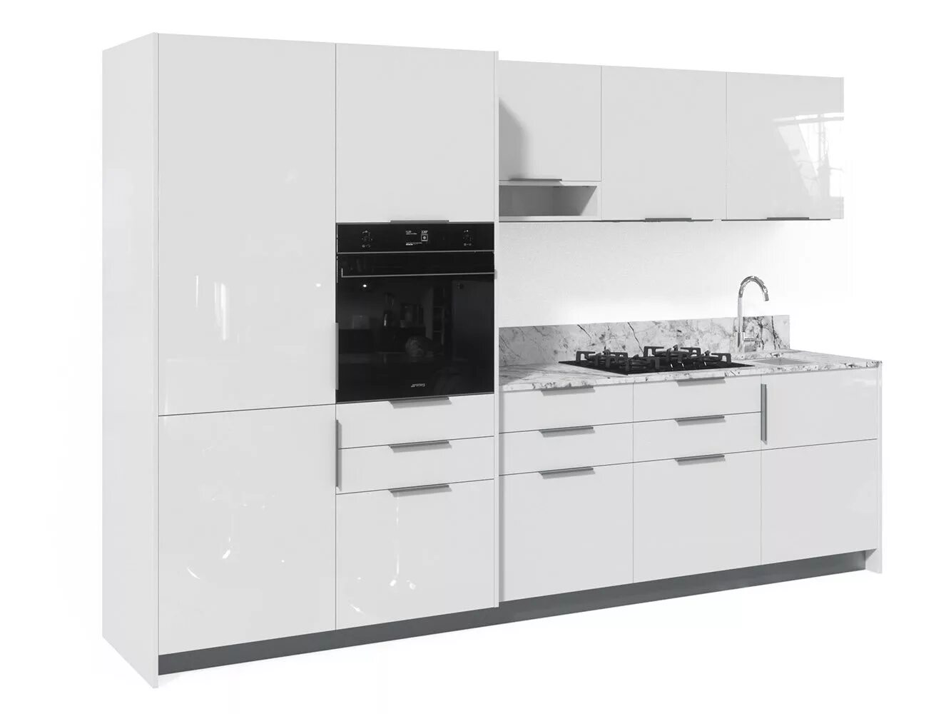 Кухоный гарнитур белый глянец фото Прямой кухонный гарнитур "Заря" купить недорого от производителя