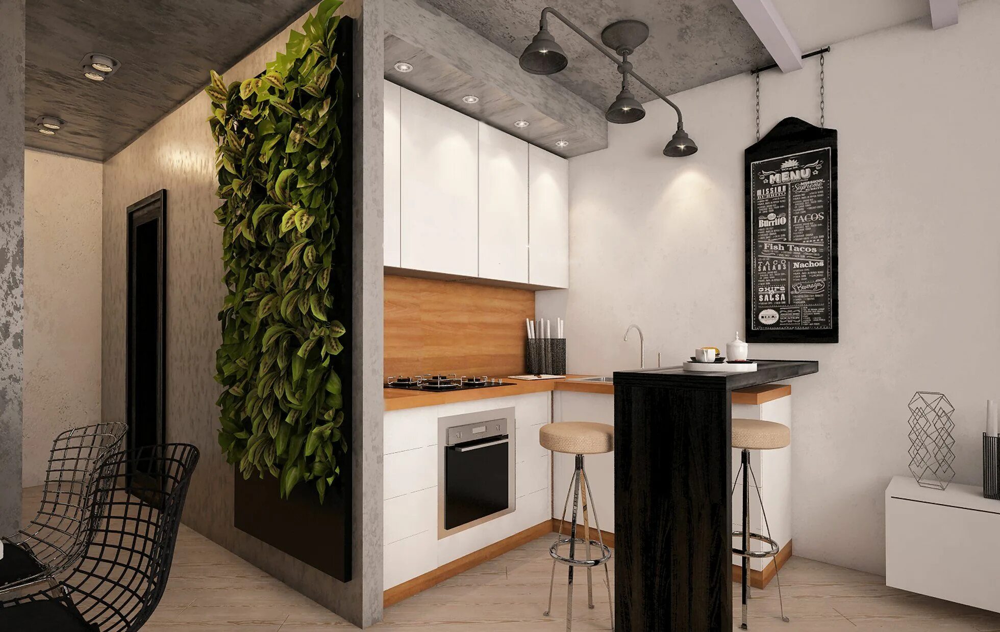 Кв дизайн интерьера Студия недели: 48 квадратов в стиле лофт - INMYROOM Kitchen design small, Interi