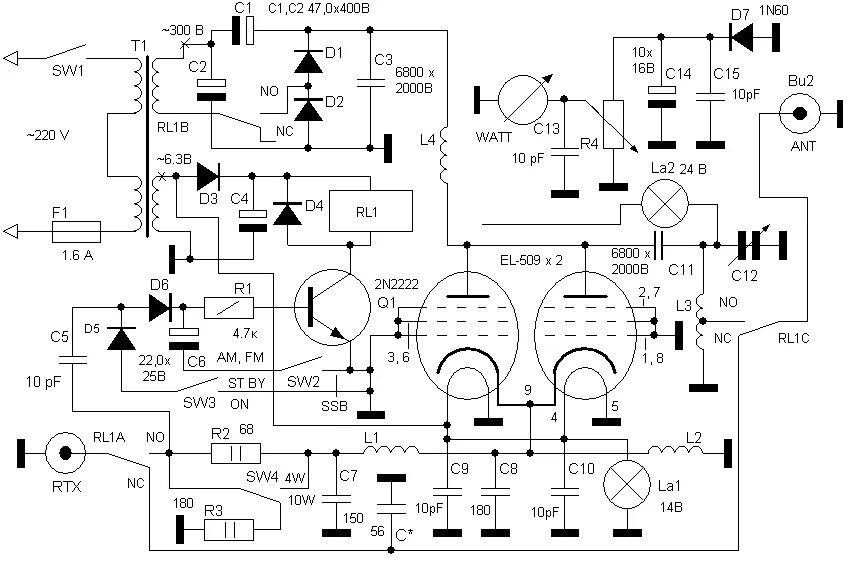 Кв усилитель мощности все схемы самоделок Ламповый усилитель мощности для диапазона 27 МГц