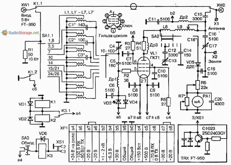 Кв усилитель мощности все схемы самоделок Усилитель мощности на лампе ГК71 (диапазоны 10-160м, 500Вт) Усилитель, Принципиа