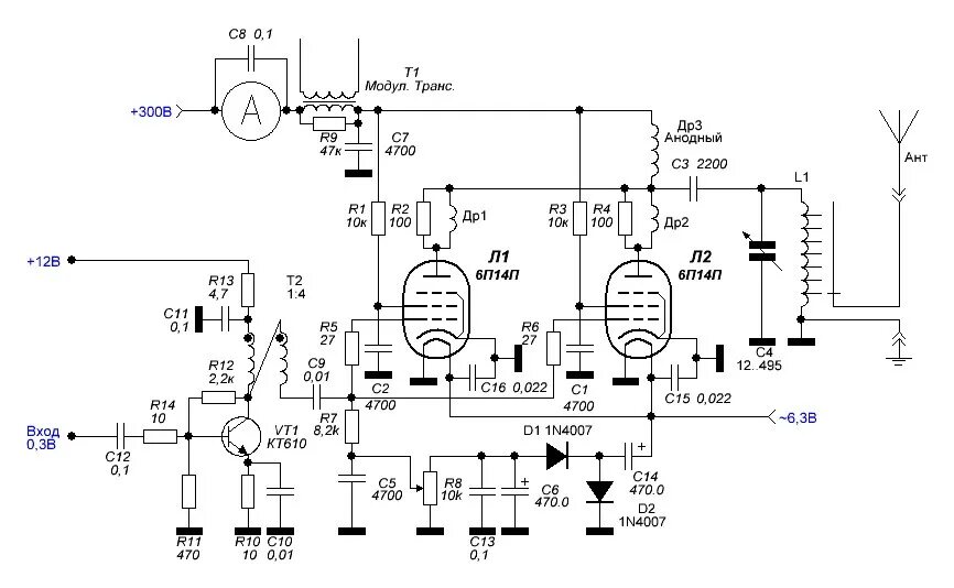 Кв усилитель на 6п36с схема Схема передатчика на двух гу 50 на 3мгц