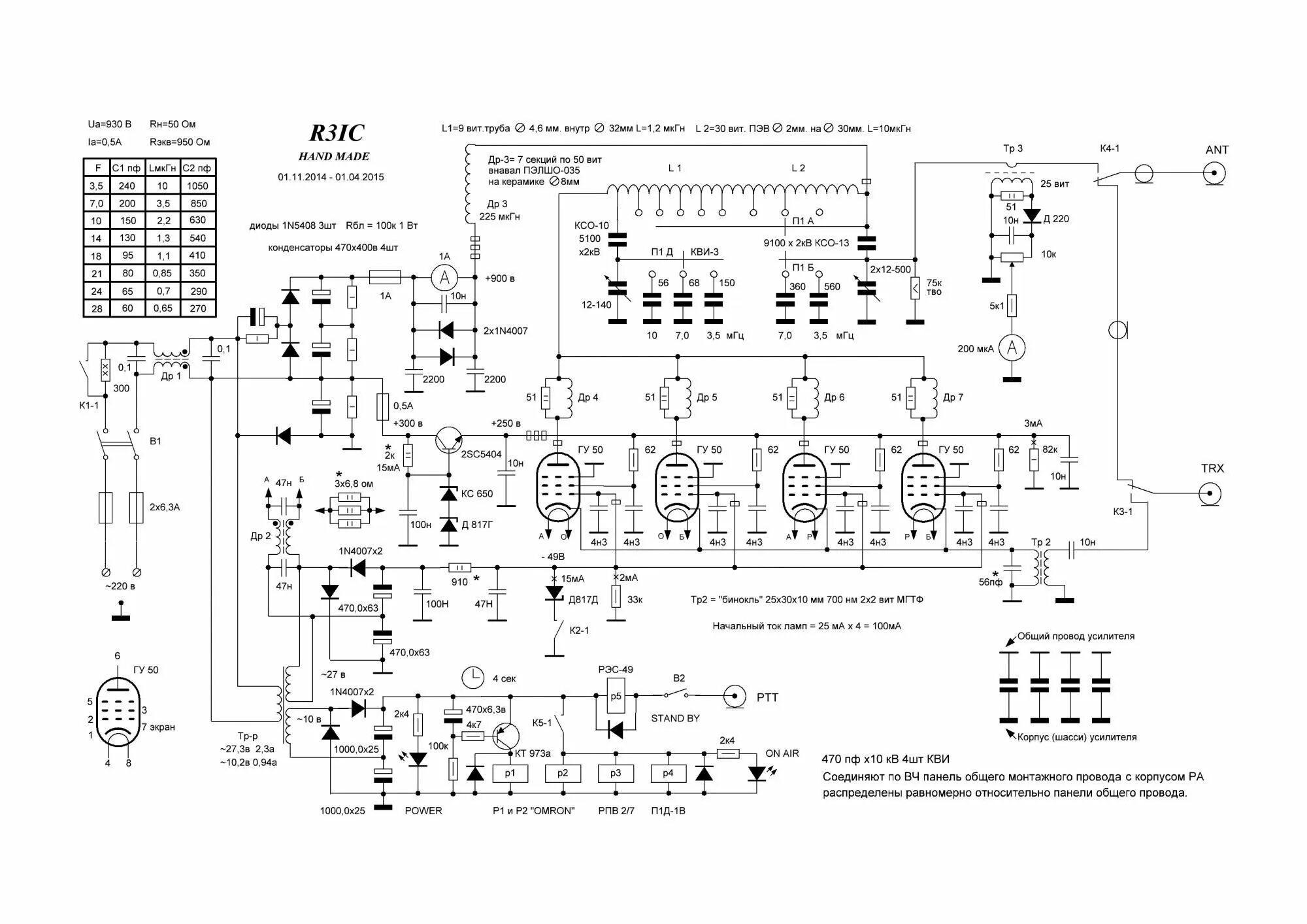 Кв усилитель на гу 50 схема Однотактный усилитель СЧ-ВЧ на лампах ГУ 50 - Author systems - NewAudioportal - 