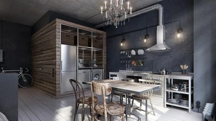 Кв в стиле лофт Quelques jours à Moscou Industrial kitchen design, Dining room design, Kitchen d