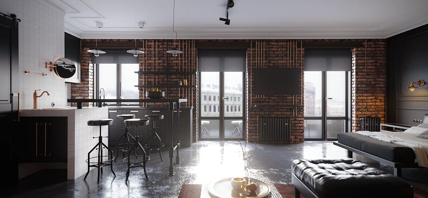 Кв в стиле лофт Pin by Karina Krestovskaya on Лофт Industrial interior design, Industrial apartm