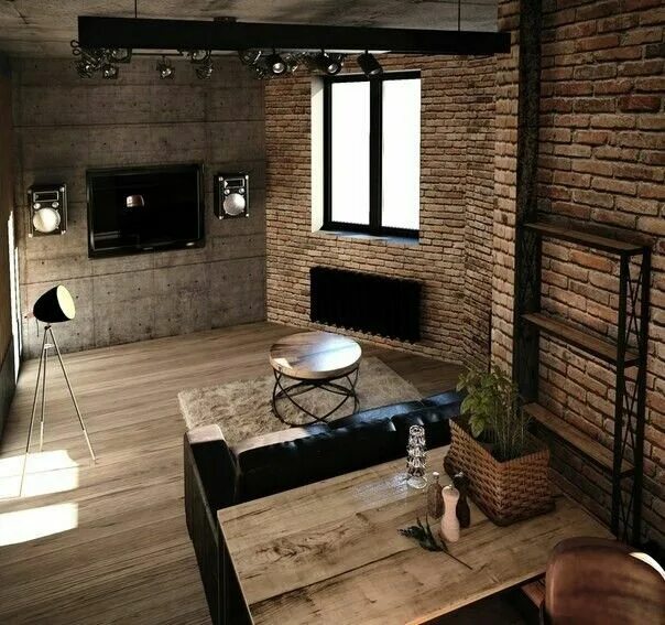 Кв в стиле лофт Pin on вітальня living room Wohnzimmer Industrial interior design, Rustic house,