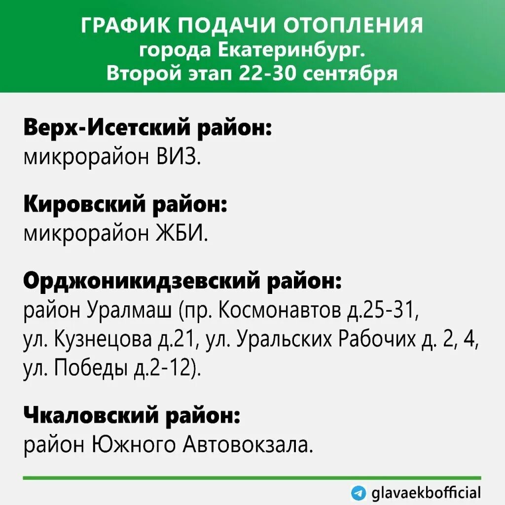 Квадра график подключения тепла Мэр Екатеринбурга показал график подключения тепла по районам Новый День Дзен