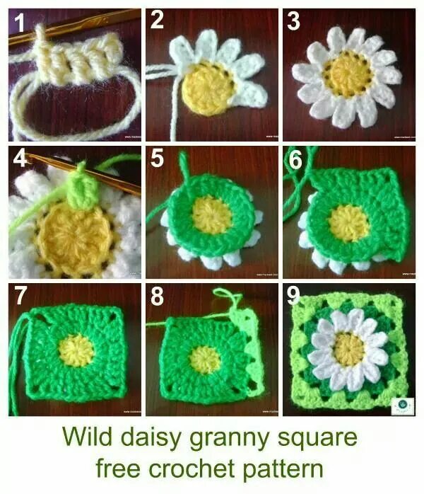 Квадрат бабушкин крючком вязать по схеме ромашка Daisies Crochet daisy, Granny square crochet pattern, Crochet squares