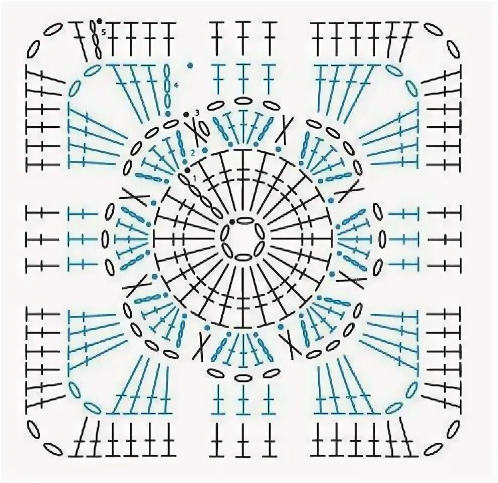 Квадрат крючком схема и описание Crochet squares, Crochet diagram, Granny square crochet pattern