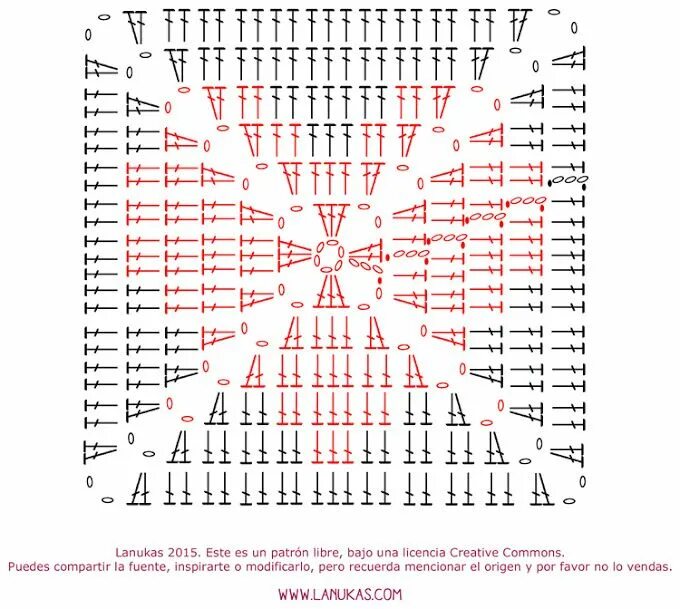 Квадрат крючком схема и описание для начинающих Lanukas: Un corazón en granny square sólido Colcha de croche, Quadrados crochet 