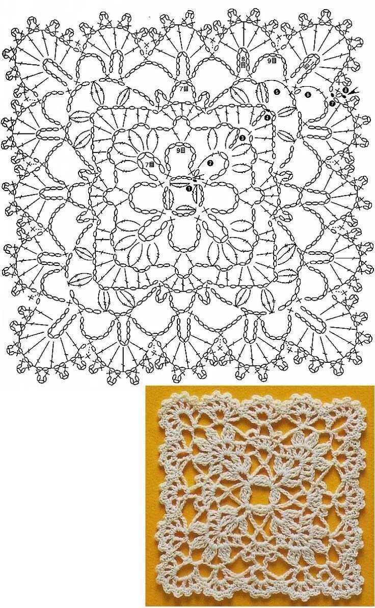 Квадрат крючком схема красивый узор Crochet Patterns Lace G. Cocoon square motif free design Crochet square patterns