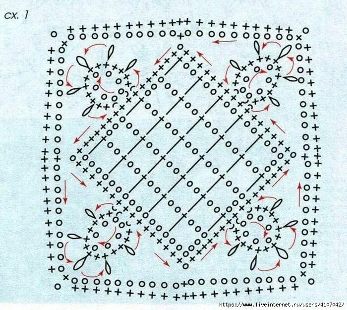 Квадрат крючком схемы фото 4 (700x625, 328Kb) Квадраты, Вязание, Дневник