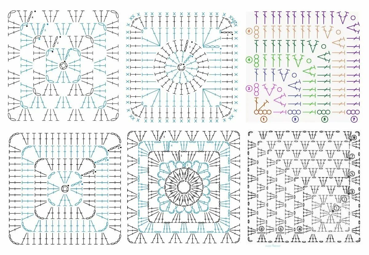 Квадрат крючком схемы фото Квадратные Мотивы.Новые Идеи для вдохновения Вязание Крючком и Спицами Дзен