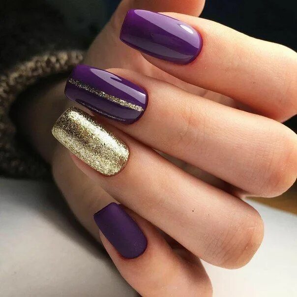 Квадрат маникюр красивые цвета Nails design 2018 fotók VK Purple nails, Gold gel nails, Gel nails