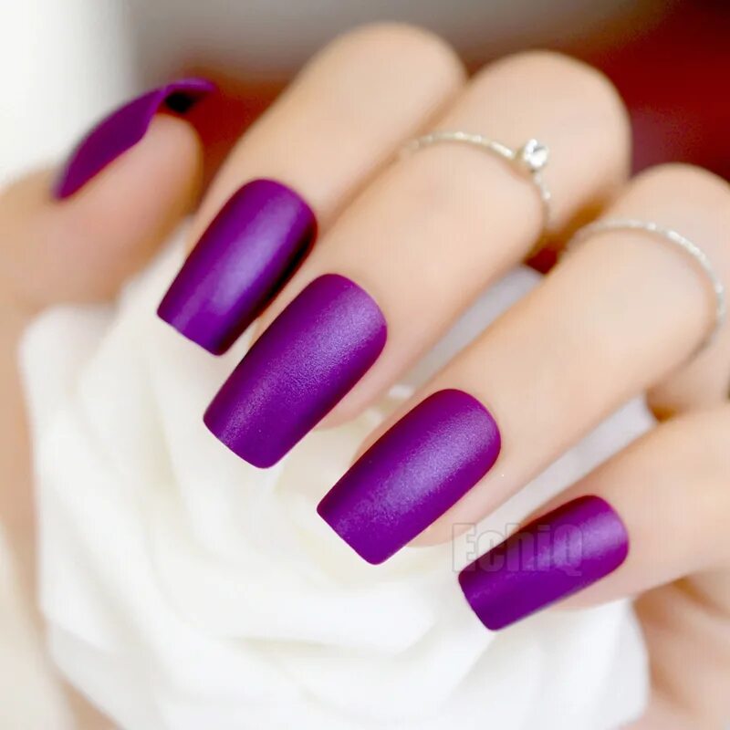 Квадрат маникюр красивые цвета Matte Press On Nails Medium Square Deep Color Purple Fake Nail Wholesale False n