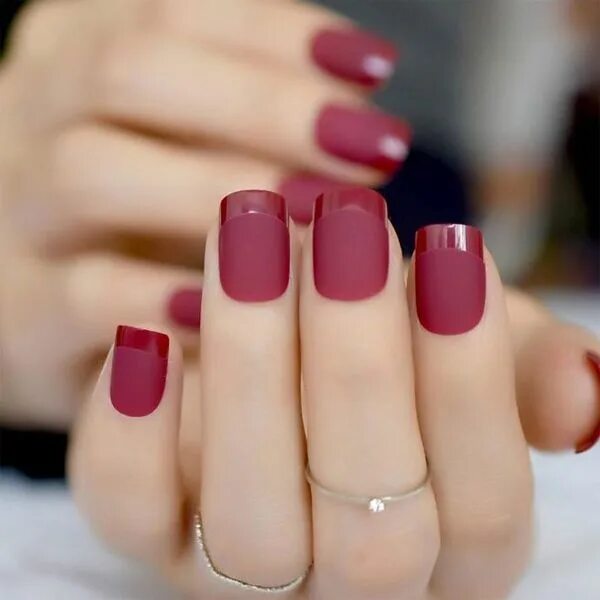 Квадрат маникюр красивые цвета бордово красный френч фото Nails, Fancy nails, Pretty nails