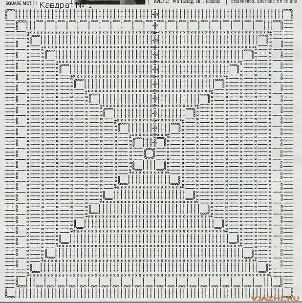 Квадрат спицами от центра со схемами 618x620, 163Kb) Plaid crochet, Crochet, Crochet for kids