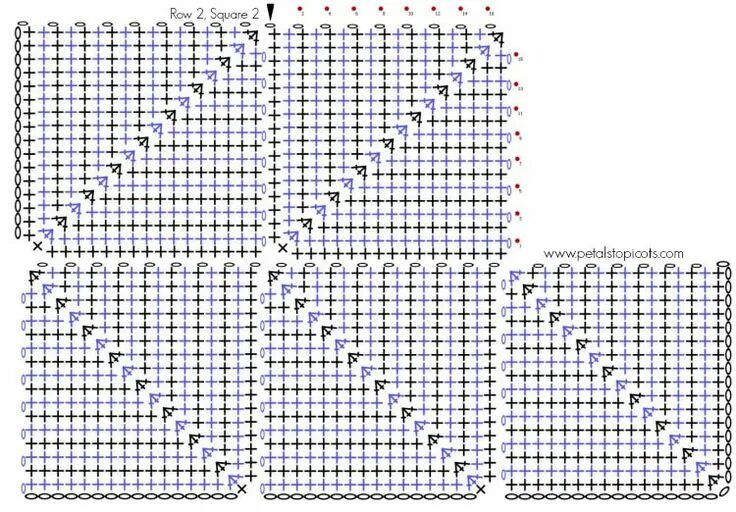 Квадрат спицами схема Continuous Mitered Square Crochet Afghan Pattern Crochet quilt pattern, Crochet 