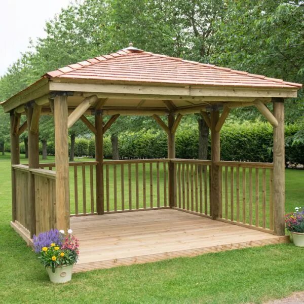 Квадратная беседка из дерева своими руками Hartwood 3.5m Premium Square Gazebo With Cedar Roof & Base Wooden gazebo, Wooden