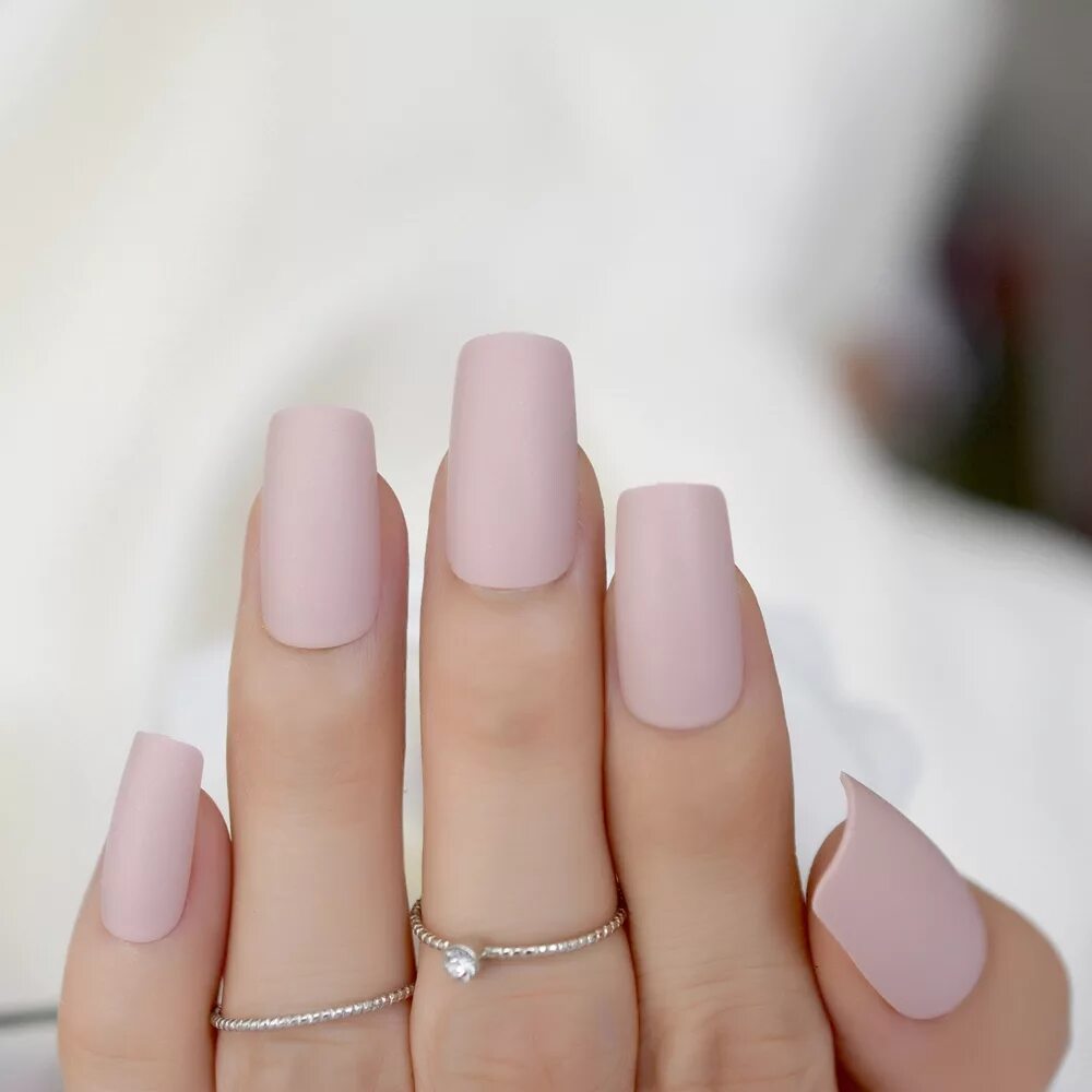 Квадратная форма ногтей фото Soft Pink Purple Matte False Nails Light Lilac Color Frosted Women Fake Nail Squ