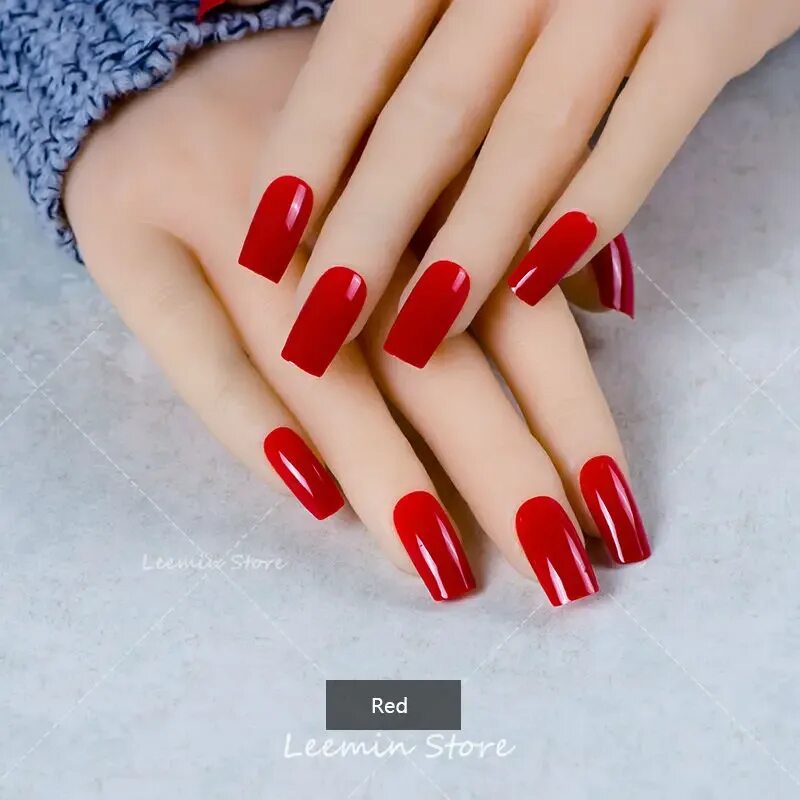 Квадратная форма ногтей красный маникюр Fashion long false nails colour fake nails sexy choice for party false nails fas