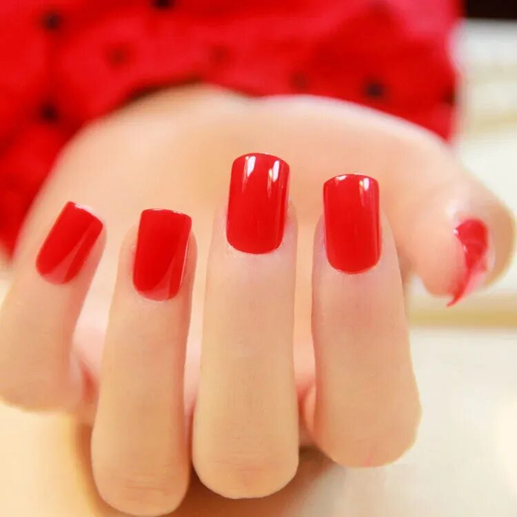 Квадратная форма ногтей красный маникюр Cherry red elegant bridal show false nail,finger nail art decoration manicure ti