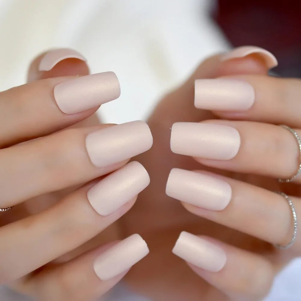 Квадратная форма ногтей маникюр фото 24pcs Beige False Nail Tips Simple Design Long Flat Shiny Candy Fake Nails Full 