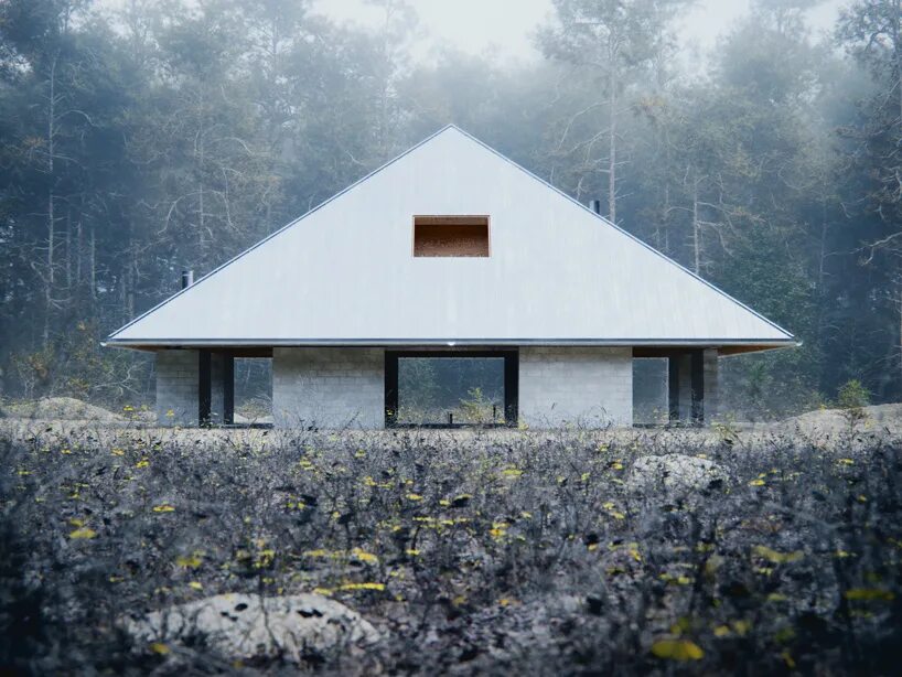 Квадратная крыша фото WOJR designs symmetrical 'house of the woodland' with striking pyramid roof
