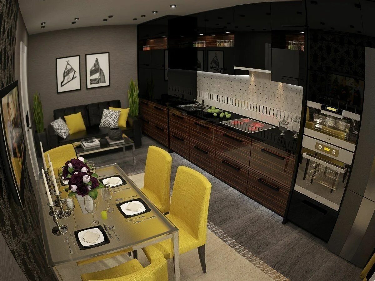 Квадратная кухня гостиная 17 кв м дизайн Modern Kitchen and Dining Room Design