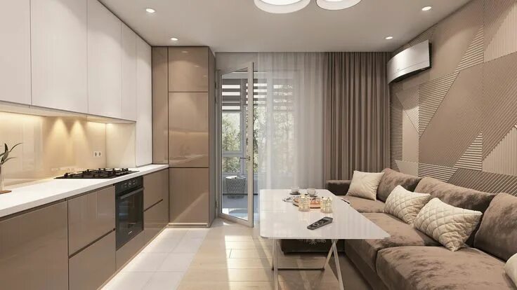 Квадратная кухня гостиная 17 кв м дизайн Kitchen in a modern style. Интерьер кухни, Интерьер, Дизайн