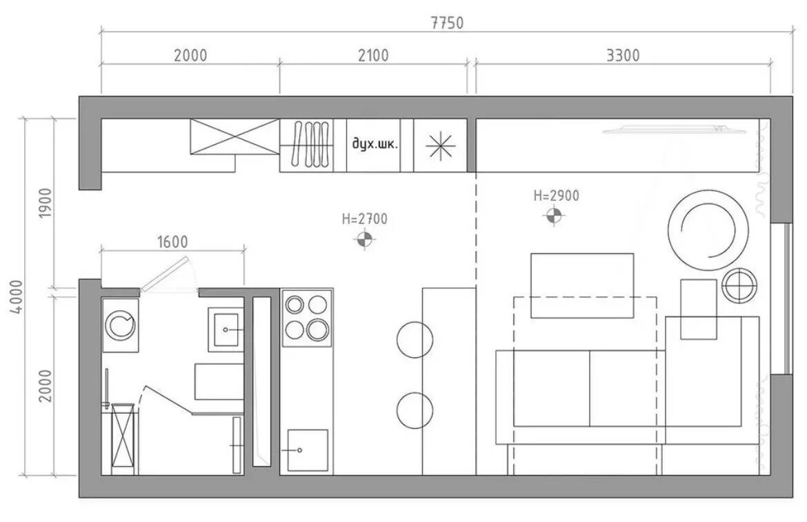 Квадратная кухня гостиная планировка Купить 1-комнатную квартиру, 19 м² по адресу Республика Бурятия, Улан-Удэ, улица