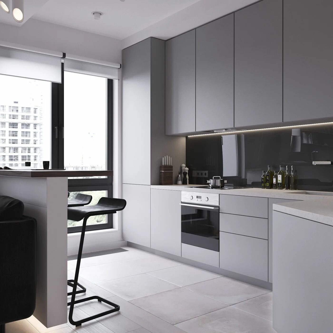 Квадратная кухня современный дизайн Apartments in Moscow. on Behance Kitchen room design, Kitchen furniture design, 
