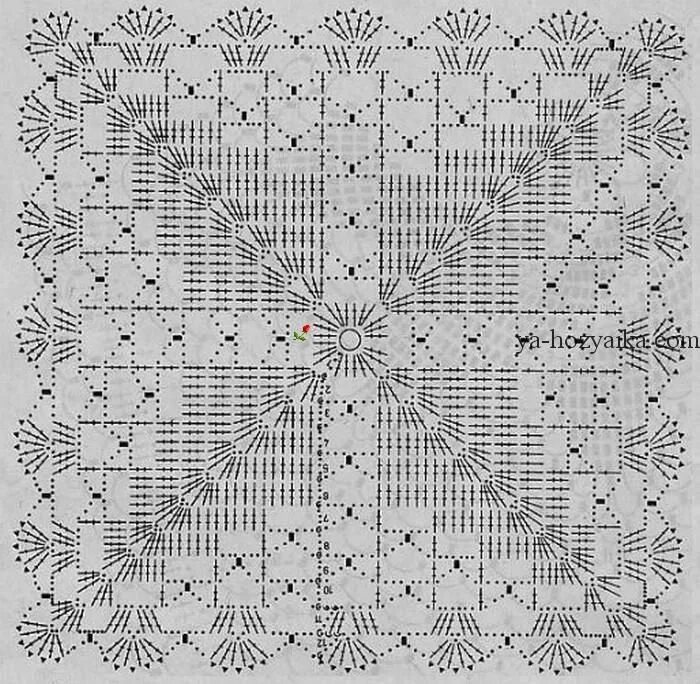 Квадратная салфетка крючком схема и описание Большая салфетка крючком схемы. Квадратные салфетки крючком схемы Вязание крючко