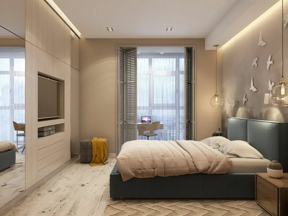 Квадратная спальня дизайн фото Проект московской квартиры с открытой террасой - INMYROOM Спальня, Квартира, Диз