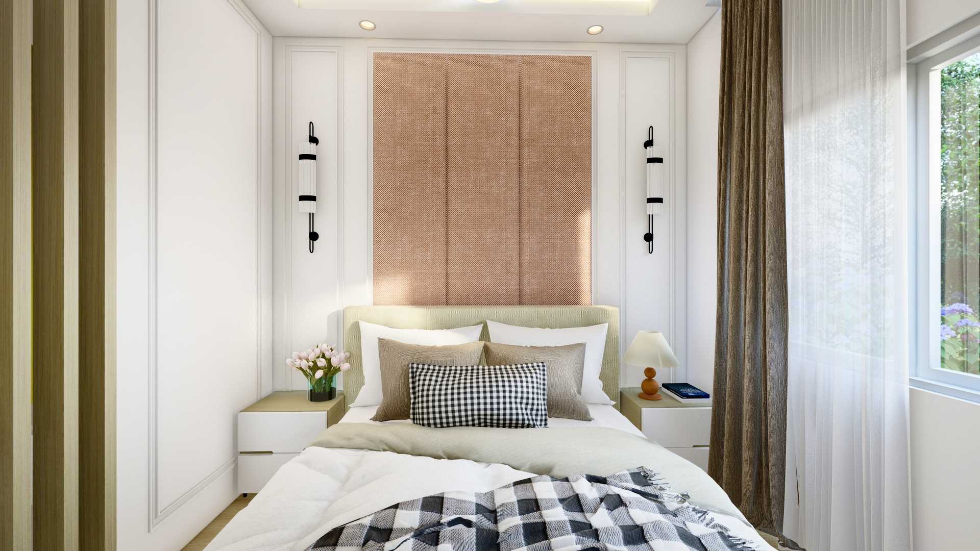Квадратная спальня дизайн фото Project Interior Ibu Suryani desain arsitek oleh Oxy Arsitek