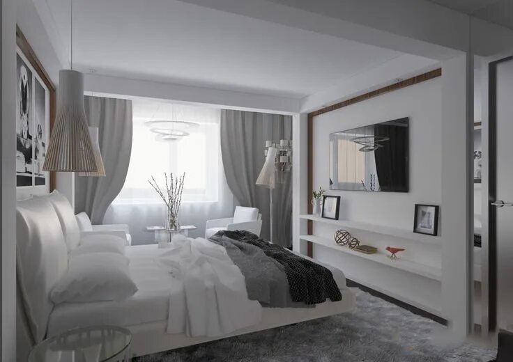 Квадратная спальня дизайн фото Hálószoba kialakítása 15 nm-es szekrénnyel. Hálószoba a faházban. Tippek a funkc