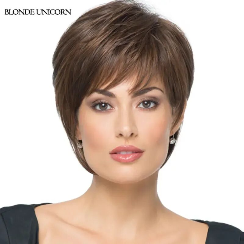 Квадратная стрижка женская Blonde Unicorn Stylish Wigs Short Human Hair Wigs For Women Mono Top Long Temple