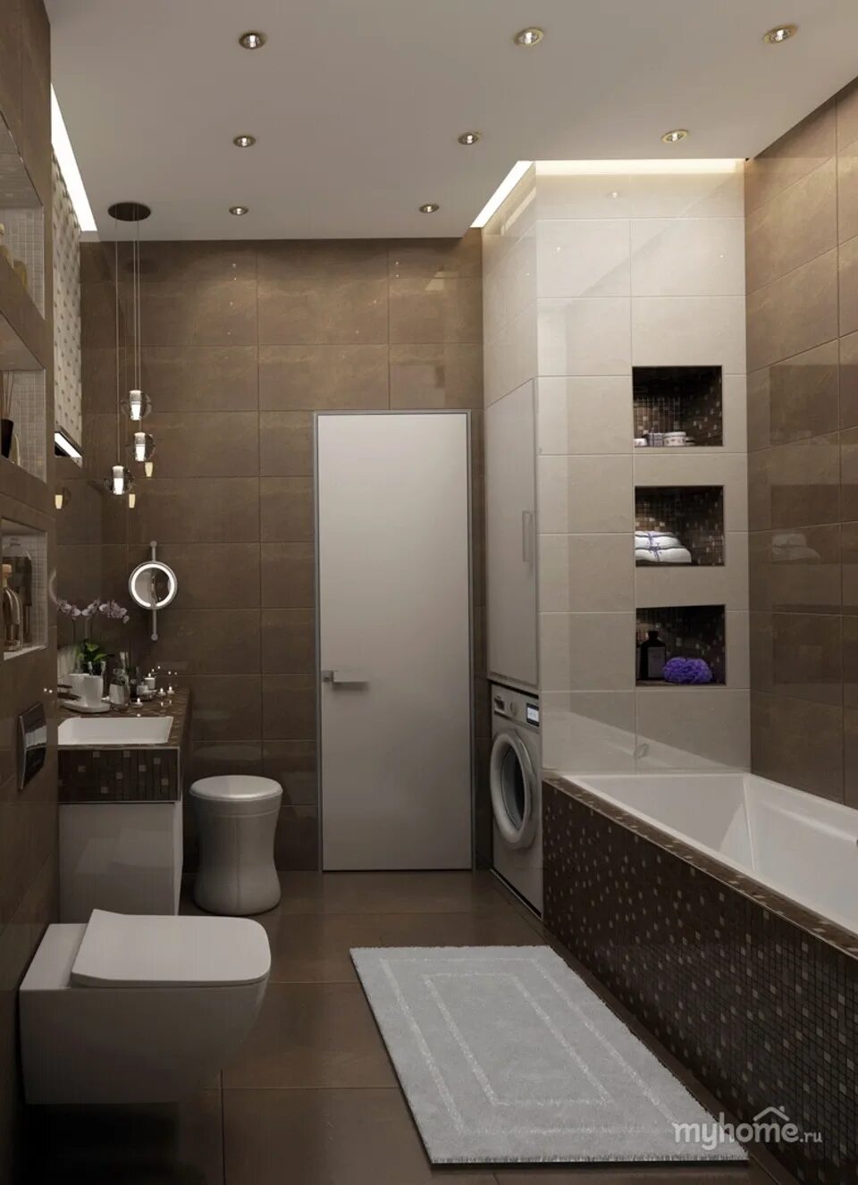 Квадратная ванна дизайн ванной комнаты Bathroom with toilet design 6 sq m in modern style (55 Photos)