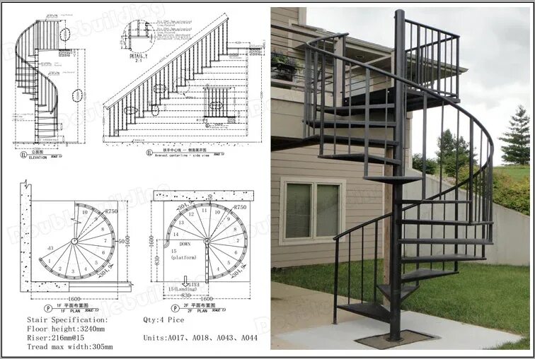 Квадратная винтовая лестница чертеж Outdoor galvanizing steel spiral staircase / metal helix stairs design Alibaba.c