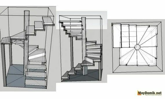 Квадратная винтовая лестница чертеж Многоугольная винтовая лестница - чертеж и схема Винтовые лестницы, Дизайн лестн