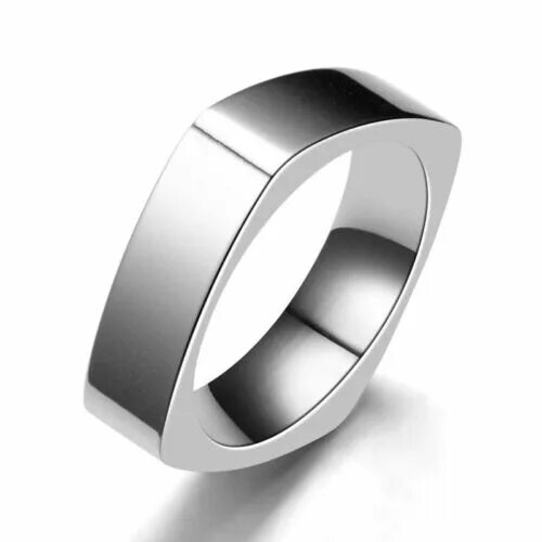 Квадратное кольцо фото 7mm Silver Square Band Men Women 316L Stainless Steel Smooth Punk Ring Size 8-13