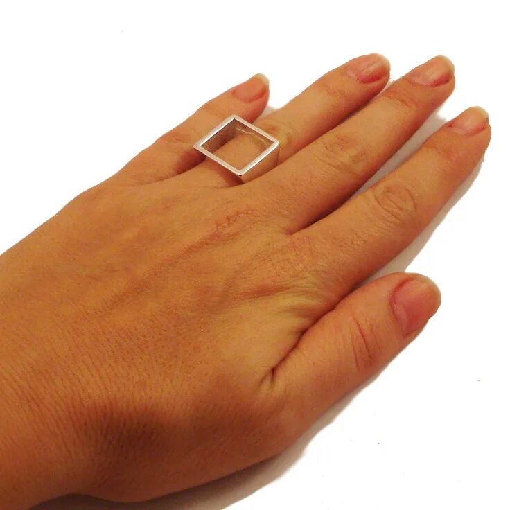 Квадратное кольцо фото Minimalist Square Ring, Minimalist Ring, Architecture Ring, Open Square Silver R