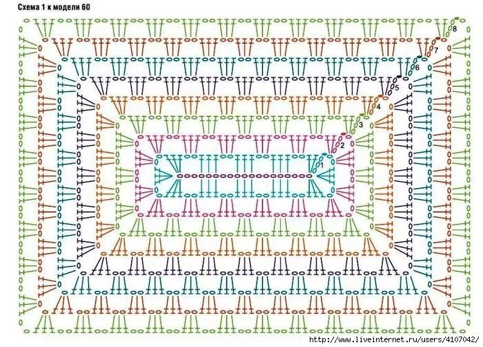 Квадратные коврики крючком схемы для начинающих 3 (700x502, 314Kb) Decke stricken häkeln, Häkeln muster, Teppich häkeln