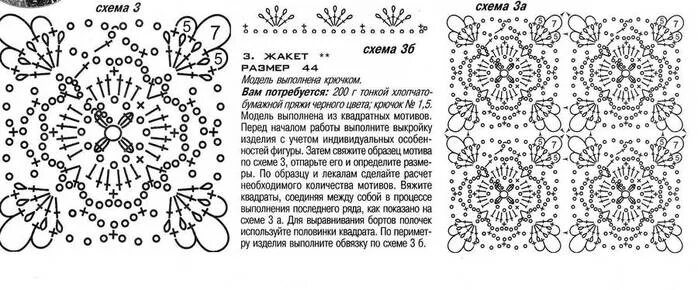 Квадратные мотивы крючком со схемами для кардигана АЖУРНЫЙ ЧЕРНЫЙ ЖАКЕТ ИЗ МОТИВОВ КРЮЧКОМ. Обсуждение на LiveInternet - Российский