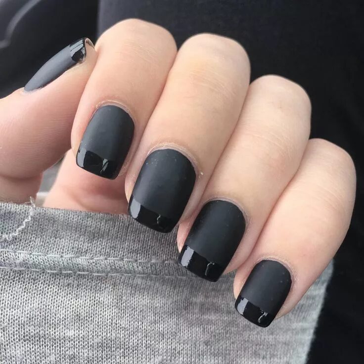 Квадратные ногти короткие фото темные Matte black with gloss tips Matte nails design, Gel nails, Black gel nails