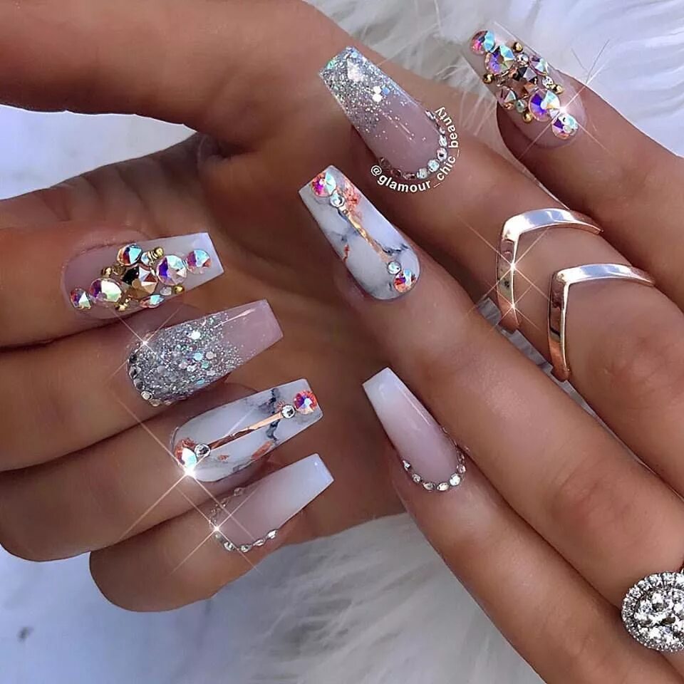 Квадратные ногти маникюр со стразами Nails, Nails, Nails Coffin nails designs, Diamond nail designs, Luxury nails