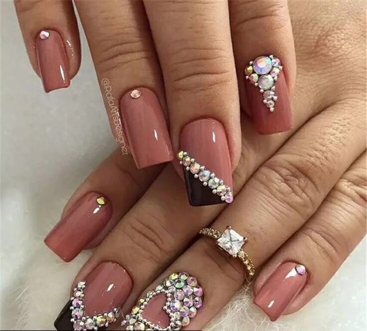 Квадратные ногти маникюр со стразами 40 Romantic Valentine's Day Nail Art Designs -- Heart Shape Nails Tips Heart nai