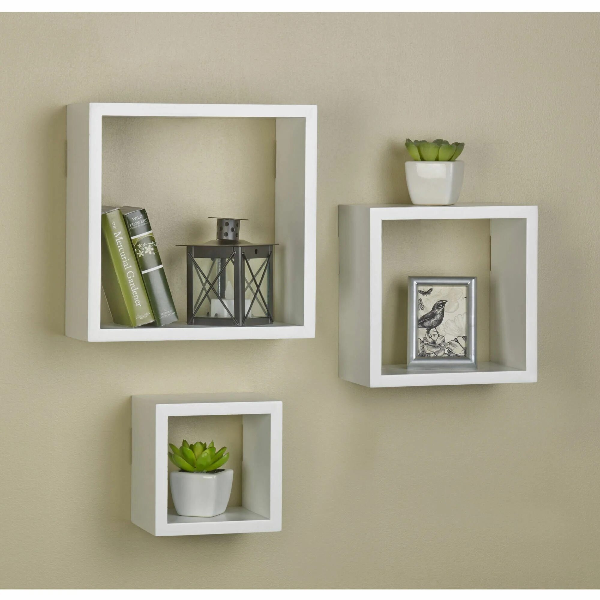 Квадратные полки на стену в интерьере Melannco Set of 3 White Nesting Cube Shelves, Hardware Included - Walmart.com Sh